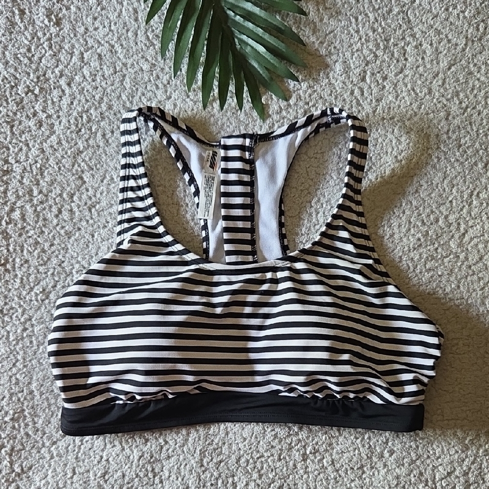Avia Keyhole Racerback Striped Sporty Bikini Top